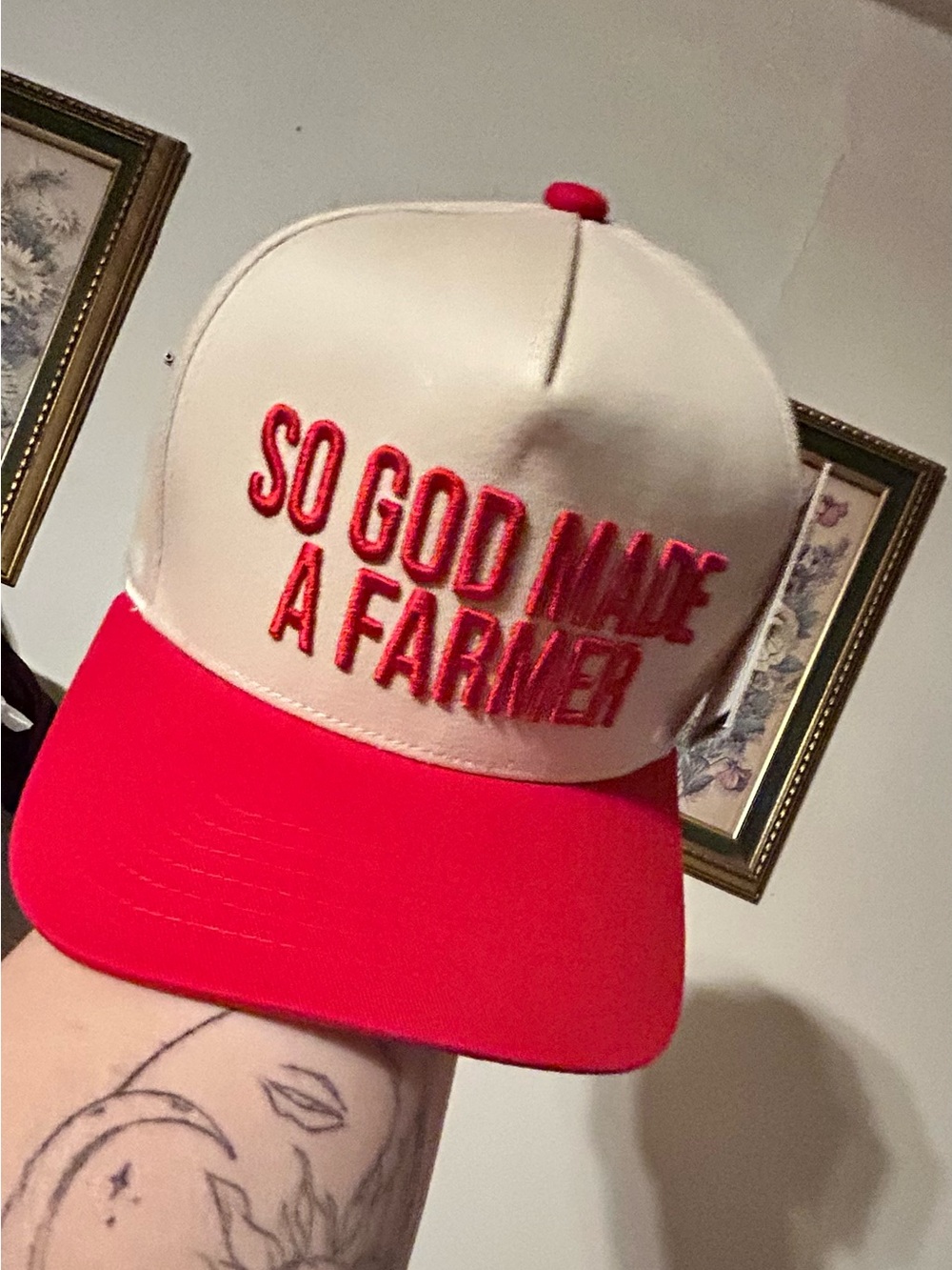 So God Made a Farmer Kids Two-Tone Cap - Red and Cream